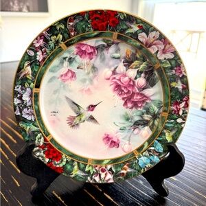 "The Anna's Hummingbird" Lena Liu Ceramic Art Plate 8x8 Vintage Collectible 1992